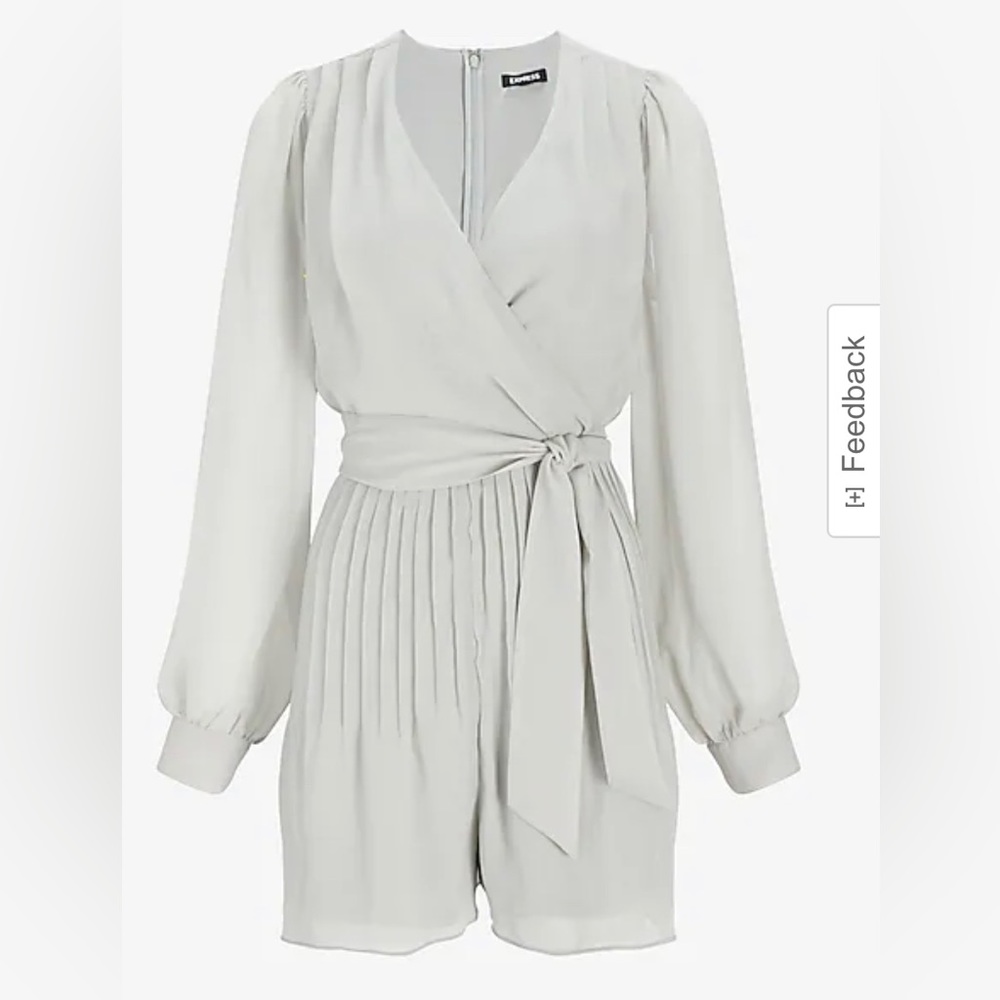 Long Sleeve Pleated Tie Waist Romper